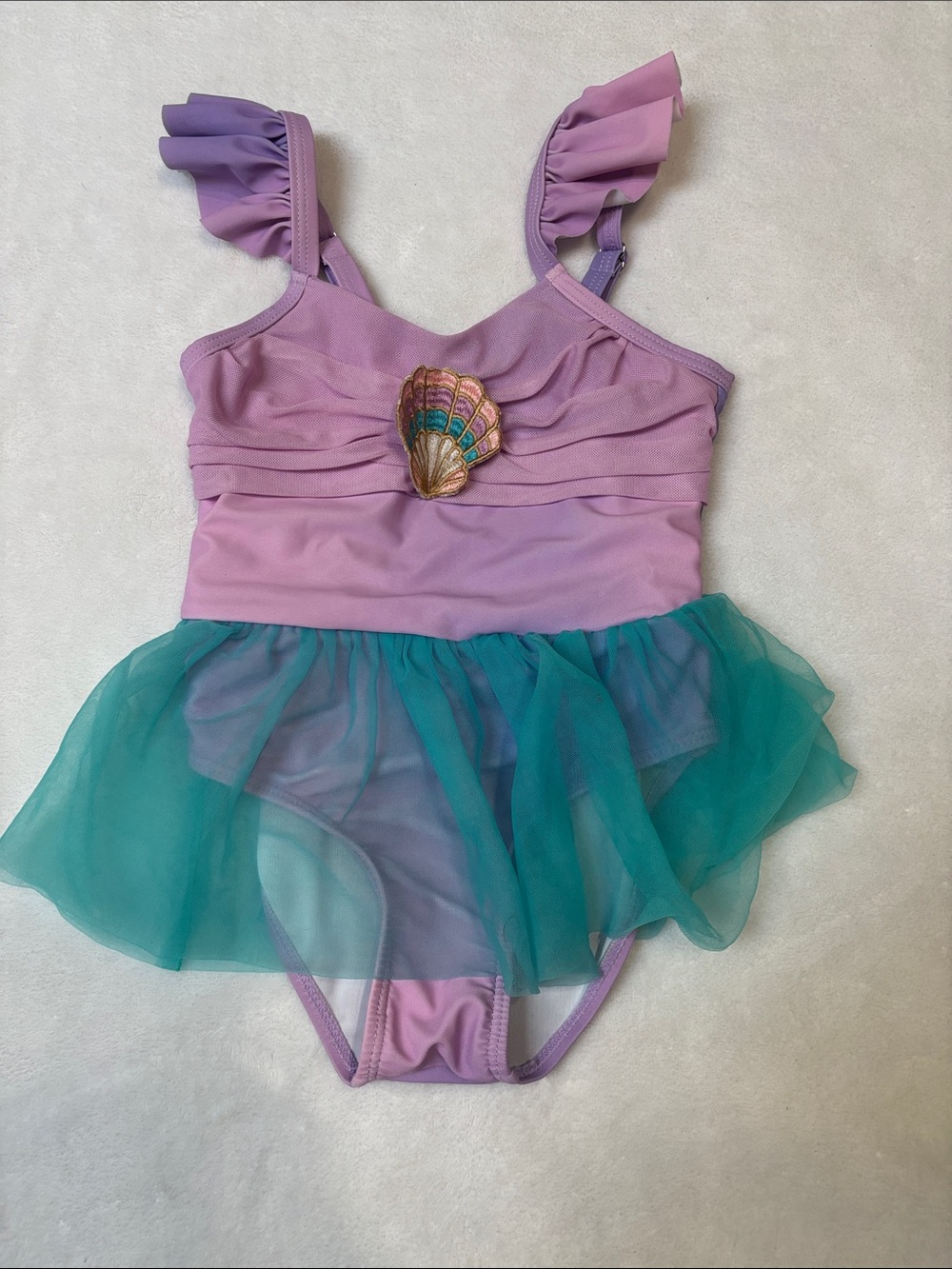 SHEIN Girls Lavender Purple & Teal Mermaid Shell One-Piece Swimsuit